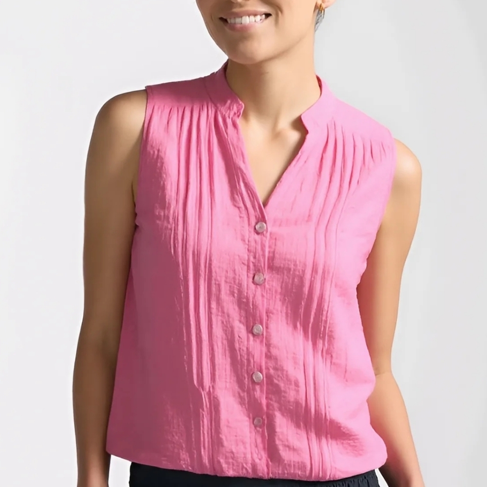🩵 Nanette Lepore Womens Solid Pink Button Shirt Sleeveless Top Size M